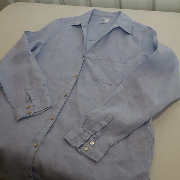 Sigrid Olsen Womens Blue Linen Tunic Button Up Long Sleeve Size Med Lightweight - Picture 5 of 8